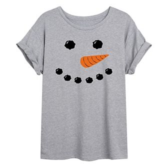 Juniors' Snowman Face Oversized Graphic Tee