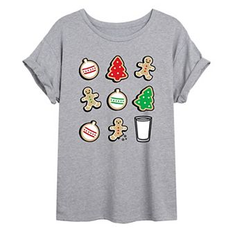 Juniors' Christmas Cookies Oversized Graphic Tee