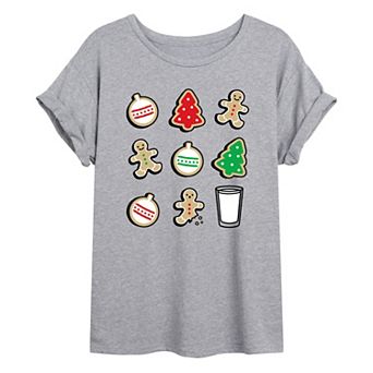 Juniors' Christmas Cookies Oversized Graphic Tee