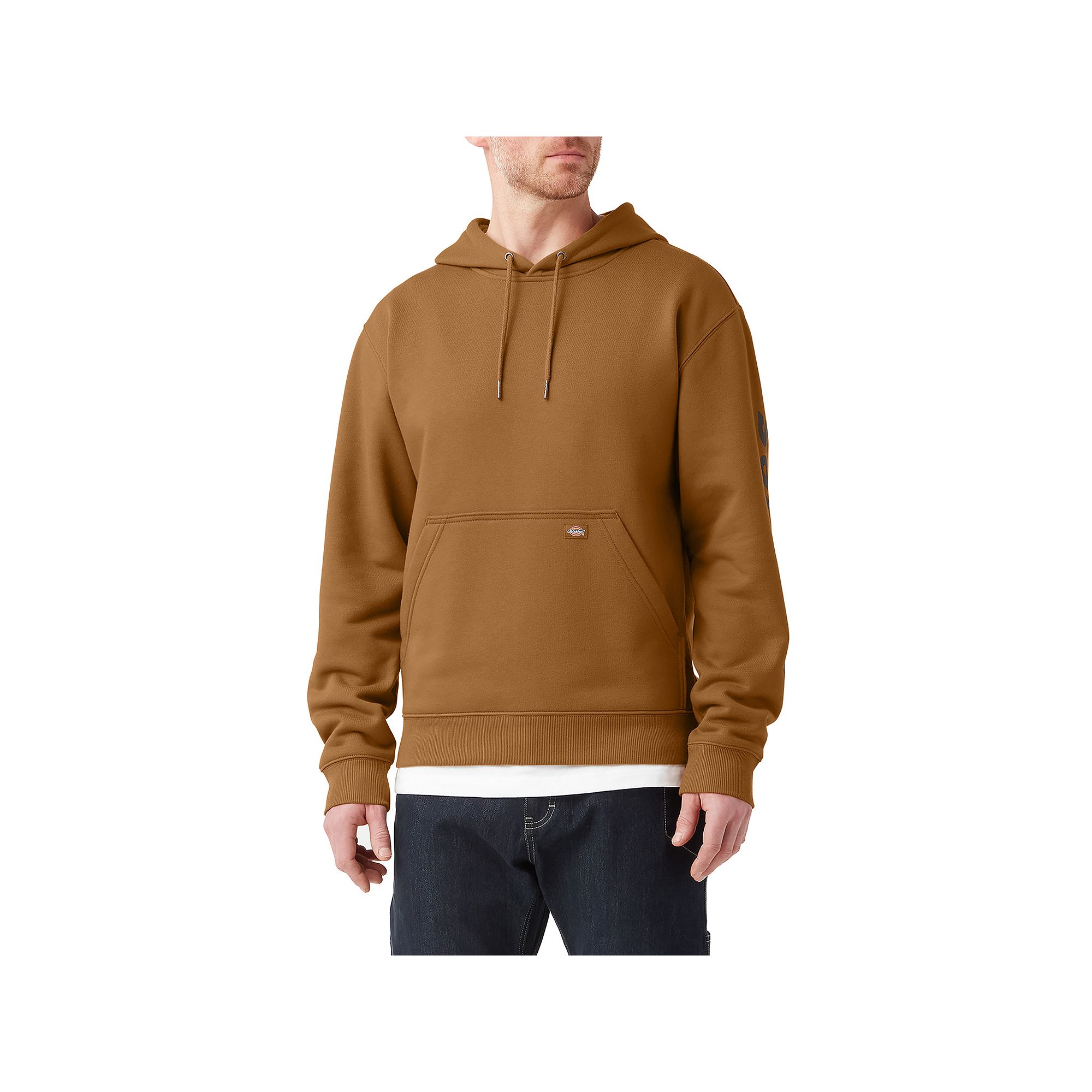 Mens Dickies Water Repellent Logo-Sleeve Hoodie, Size: Small, Brown Duck