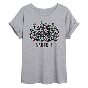 Juniors' Nailed It Lights Oversized Graphic Tee