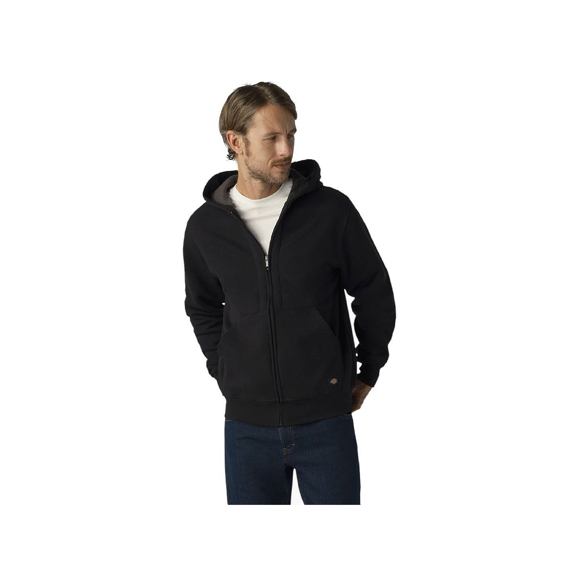 Mens Dickies Thermal Lined Full-Zip Fleece Hoodie, Size: Small, Knit Black