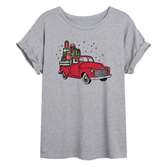 Juniors' Truck With Presents Oversized Graphic Tee