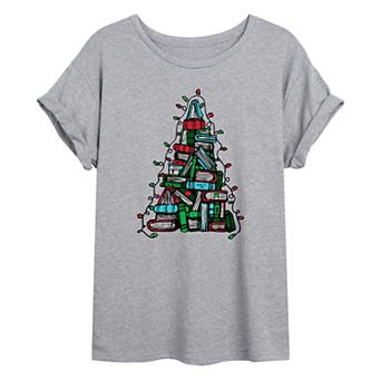 Juniors' Christmas Tree Books Oversized Graphic Tee