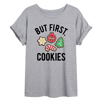 Juniors' But First Cookies Oversized Graphic Tee