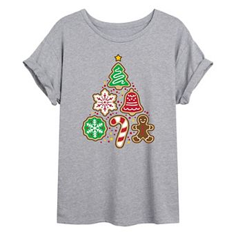 Juniors' Christmas Cookie Tree Oversized Graphic Tee