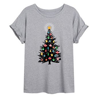 Juniors' Christmas Tree Oversized Graphic Tee
