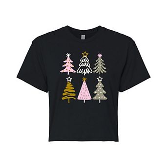 Juniors' Christmas Trees Cropped Graphic Tee