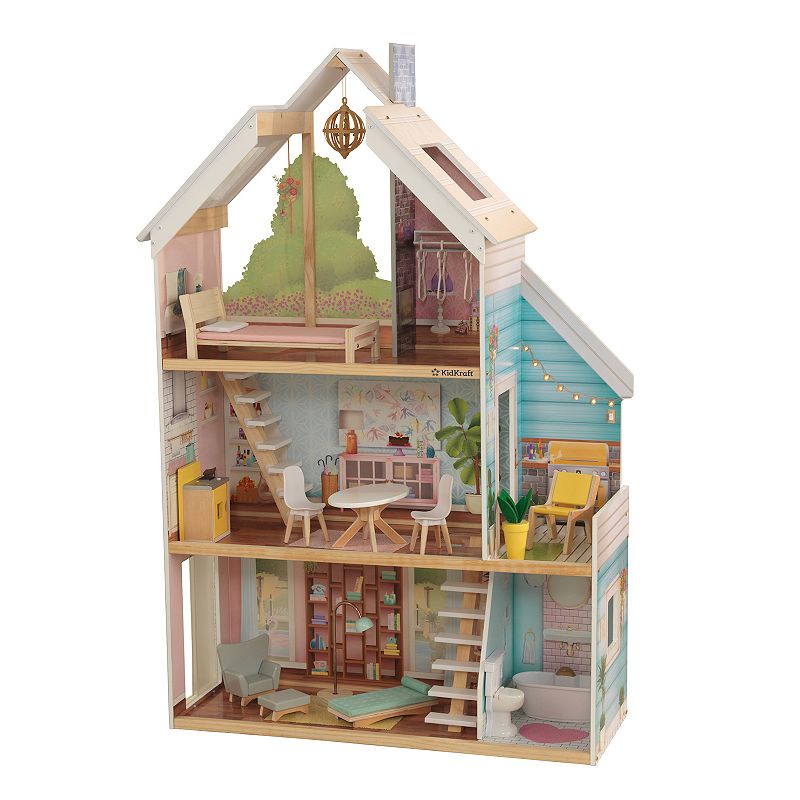 KidKraft Zoey Wooden Dollhouse with EZ Kraft Assembly , Multicolor