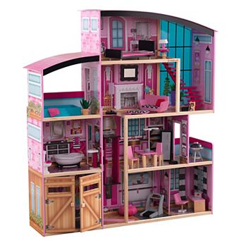 KidKraft Shimmer Mansion Wooden Dollhouse for 12-Inch Dolls & 30 pc Accessories