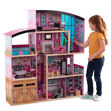 KidKraft Shimmer Mansion Wooden Dollhouse for 12-Inch Dolls & 30-Piece Accessories