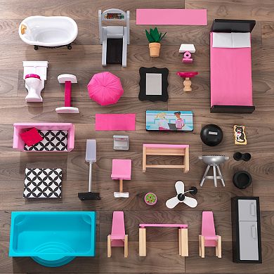 KidKraft Shimmer Mansion Wooden Dollhouse for 12-Inch Dolls & 30-Piece Accessories