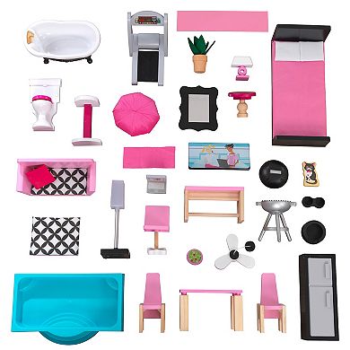 KidKraft Shimmer Mansion Wooden Dollhouse for 12-Inch Dolls & 30-Piece Accessories