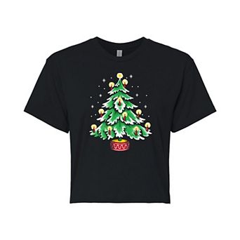 Juniors' Christmas Cropped Graphic Tee
