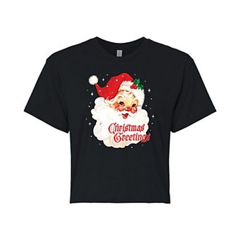 Juniors' Santa Cropped Graphic Tee