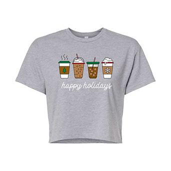 Juniors' Happy Holidays Cropped Graphic Tee
