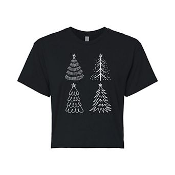 Juniors' Christmas Trees Cropped Graphic Tee