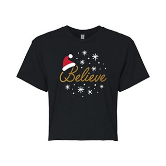 Juniors' Metallic Believe Cropped Graphic Tee