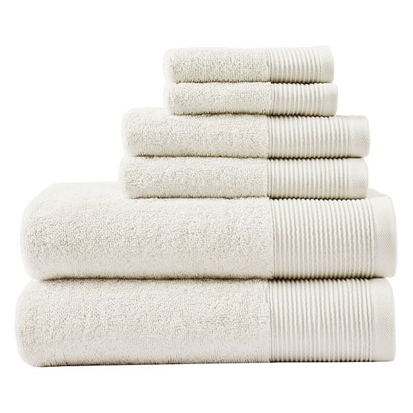 Beautyrest 6pc Antimicrobial Nuage Cotton Tencel Blend Towel Set Ivory: Luxury Heavyweight, OEKO-TEX Certified