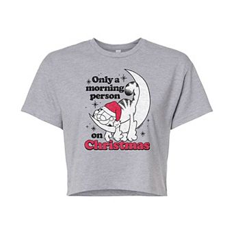 Juniors' Garfield "Morning Person On Christmas" Cropped Graphic Tee