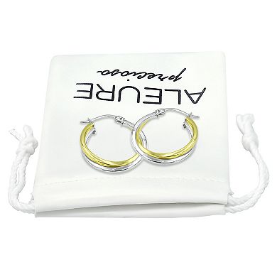 Aleure Precioso Two Tone Sterling Silver 20 mm Interlocking Square Tube Hoop Earrings