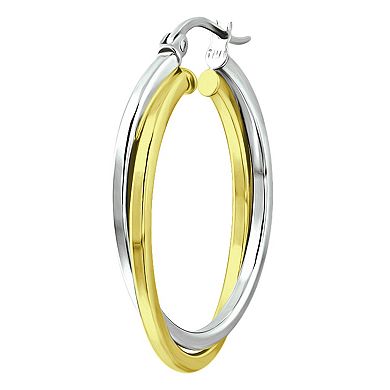 Aleure Precioso Two Tone Sterling Silver 20 mm Interlocking Square Tube Hoop Earrings
