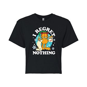 Juniors' Garfield "Regret Nothing" Cropped Graphic Tee