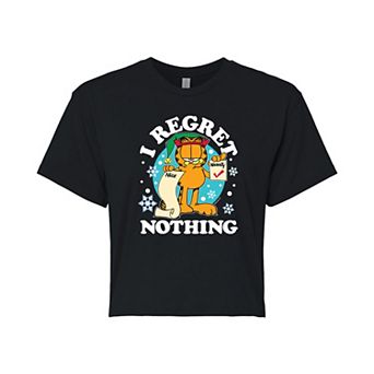Juniors' Garfield "Regret Nothing" Cropped Graphic Tee