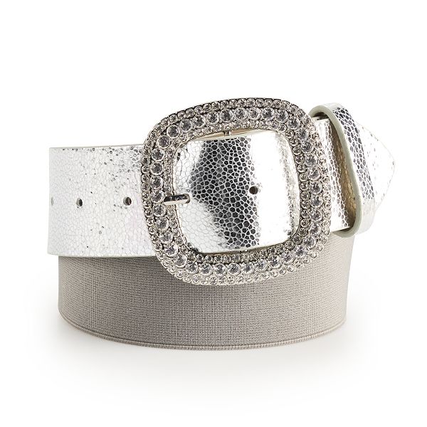 Women's Nine West Stretch Back Crystal Buckle Belt