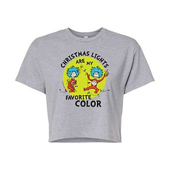 Juniors' Dr. Seuss "Christmas Lights" Cropped Graphic Tee