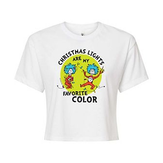 Juniors' Dr. Seuss "Christmas Lights" Cropped Graphic Tee