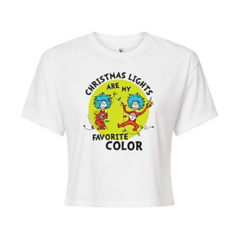Juniors' Dr. Seuss "Christmas Lights" Cropped Graphic Tee