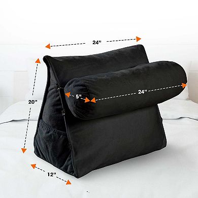 Cheer Collection Extra Large Wedge Shaped Reading and TV Pillow with Adjustable Neck Pillow