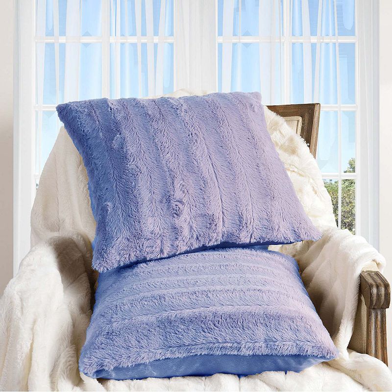 Cheer Collection Shaggy Long Hair Throw Pillows- Set of 2 - Blue