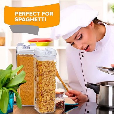 Cheer Collection One Size Airtight Food Storage Containers - Set of 4 IDENTICAL 65 oz Pantry Organizer Bins plus Marker and Labels