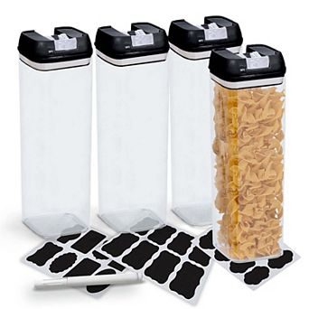 Cheer Collection One Size Airtight Food Storage Containers - Set of 4 IDENTICAL 65 oz Pantry Organizer Bins plus Marker and Labels