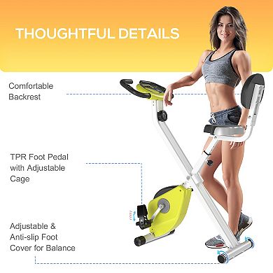 Soozier Foldable Upright Training Exercise Bike Indoor Stationary X Bike with 8 Levels of Magnetic Resistance for Aerobic Exercise Grey