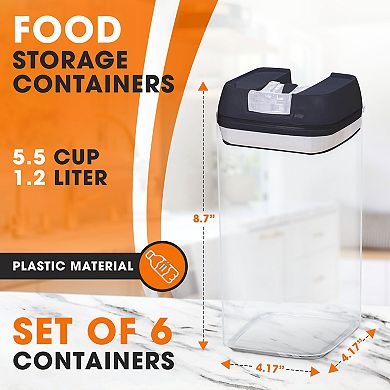 Cheer Collection Airtight Food Storage Containers Set of 6 42oz with Marker and Reusable Labels