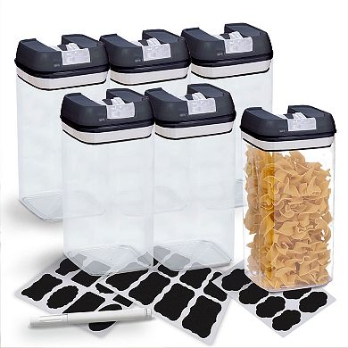 Cheer Collection One Size Airtight Food Storage Containers - Set of 6 IDENTICAL 42 oz Pantry Organizer Bins plus Marker and Labels