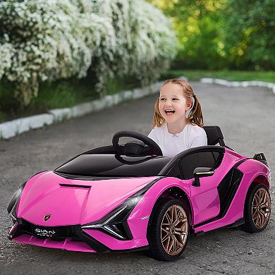 Lamborghini Sian 12v Kids Rechargeable Ride On Car Toy W/ Remote Control, Pink