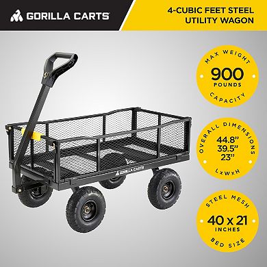 Gorilla Carts Steel Utility Cart Garden Beach Wagon, 900 Pound Capacity, Gray