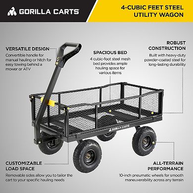 Gorilla Carts Steel Utility Cart Garden Beach Wagon, 900 Pound Capacity, Gray