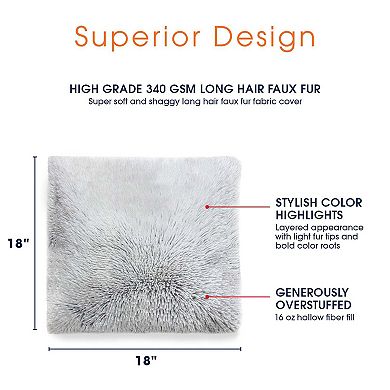 Cheer Collection Shaggy Long Hair Throw Pillows - Super Soft and Plush Faux Fur Accent Pillows - 20 x 20 inches - Set of 2