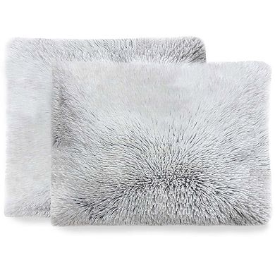 Cheer Collection Shaggy Long Hair Super Soft and Plush Faux Fur Accent Pillows - 20 x 20 inches - Set of 2 Blue