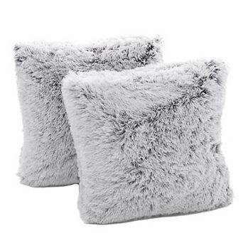 Cheer Collection Shaggy Long Hair Throw Pillows - Super Soft and Plush Faux Fur Accent Pillows - 20 x 20 in - Set of 2