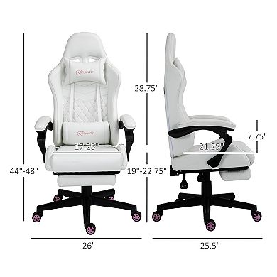 Racing Gaming Chair W/ Padded Arms, Pu Leather Gamer Recliner Home Office White