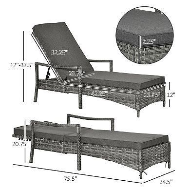 Outdoor Patio Pe Rattan Chaise Lounge Chair W/ Adjustable Backrest