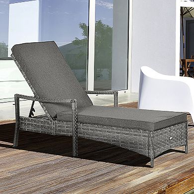 Outdoor Patio Pe Rattan Chaise Lounge Chair W/ Adjustable Backrest