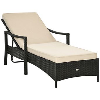 Outdoor Patio Pe Rattan Chaise Lounge Chair W/ Adjustable Backrest