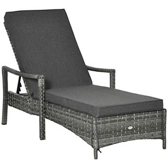 Outdoor Patio Pe Rattan Chaise Lounge Chair W/ Adjustable Backrest